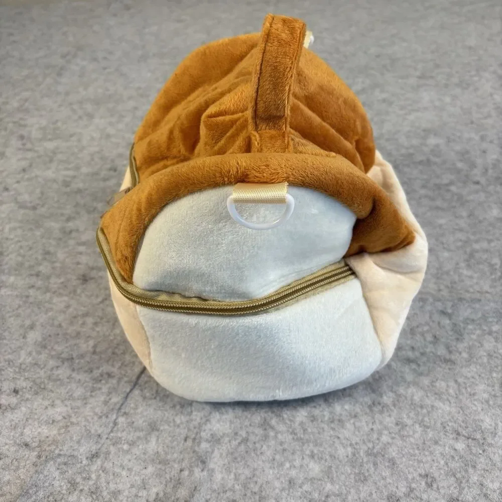 Plush Fuzzy Fleece Brown Beige Collapsible Zip Closure Makeup Bag 10